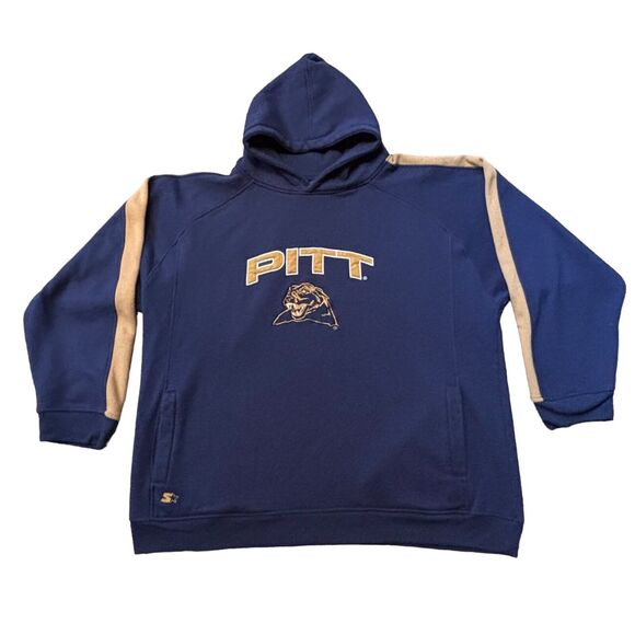 Vintage Pitt Panthers Starter Navy Embroidered Hoodie Sweatshirt Men's XXL 2XL - Picture 1 of 9